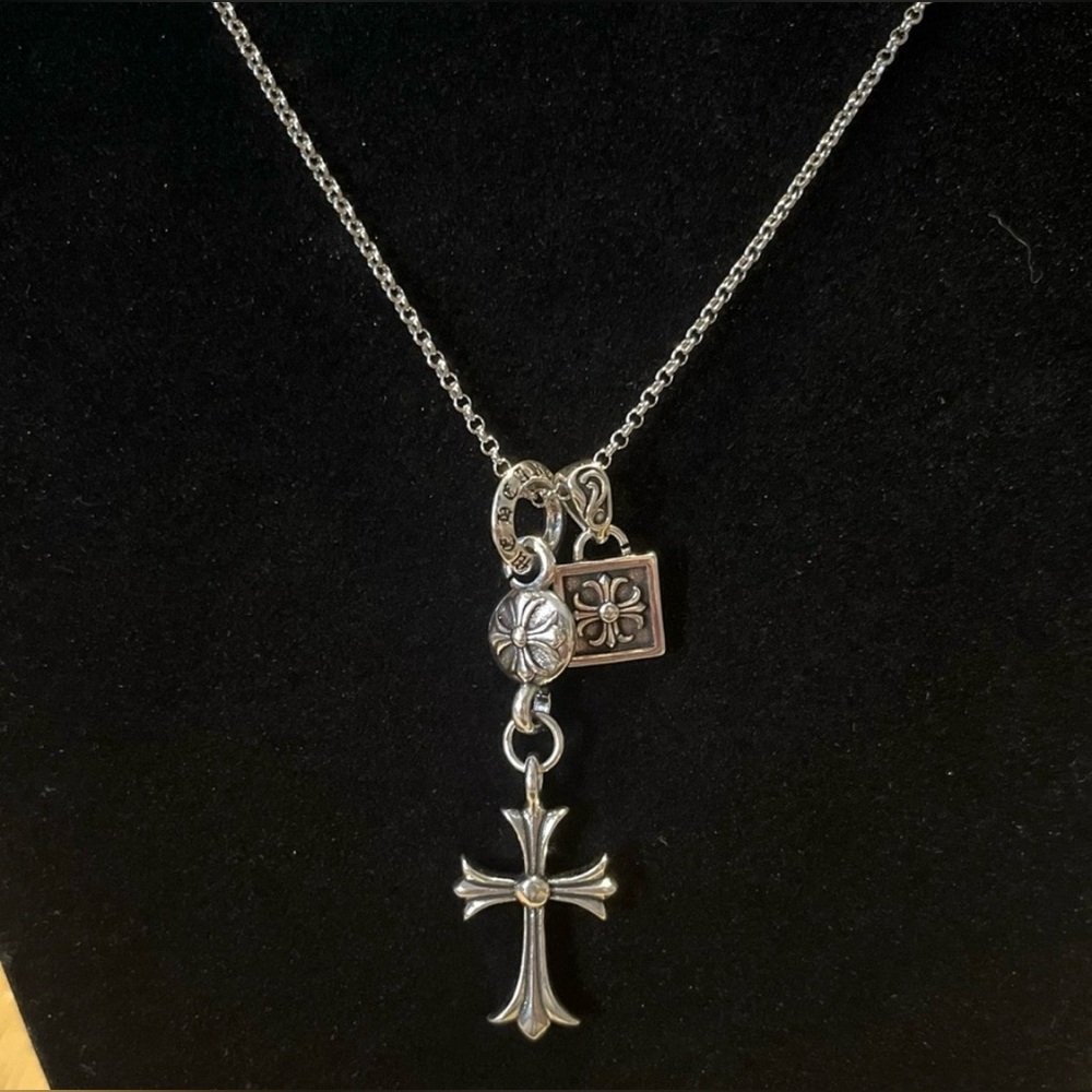 Chrome Hearts CH Silver Triple Cross Rosary Style Necklace Gothic Cross Pendants - Picture 3 of 14